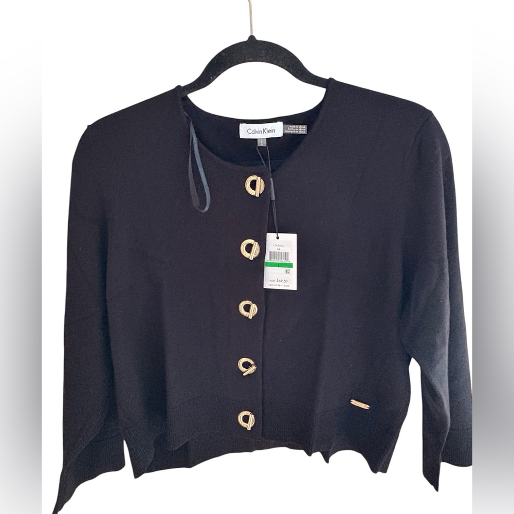 Calvin Klein Black Cardigan with Gold Accents